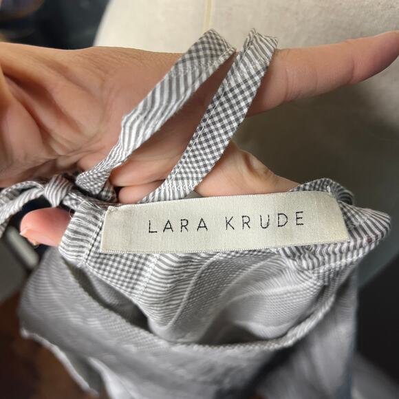 Lara Krude Women's Blouse Size XS Gray Check Stripe Cotton Artisan Lagenlook - Picture 10 of 12